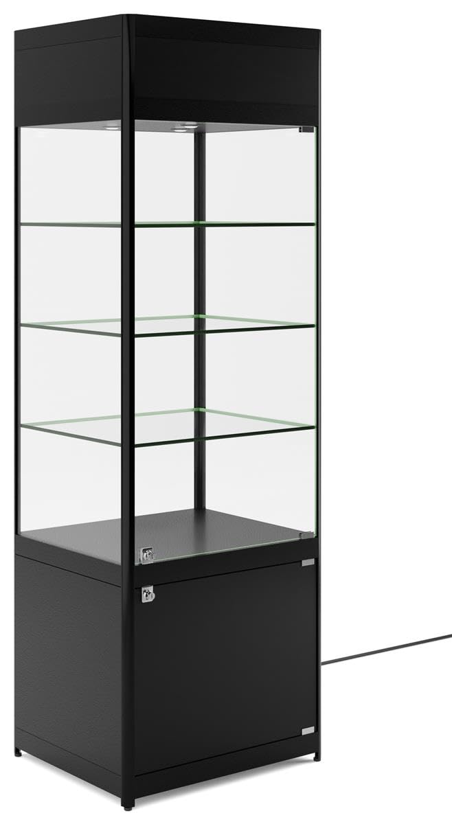 Displays2go 72" Curio Cabinet, 4 Display Levels, LED Top Lighting, Locking Door and Storage Base - Black (SCTWRLD24) Displays2go