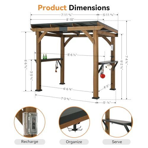 Modern Shade Grill Gazebo 6' X 8', Cedar Wood Gazebo with Shelves and Paper Towel Holder, Patio Gazebo with Galvanized Steel Roof, USB and USB-C Charging Ports, BBQ Gazebo for Patio Backyard Modern Shade Outdoor Living Spaces