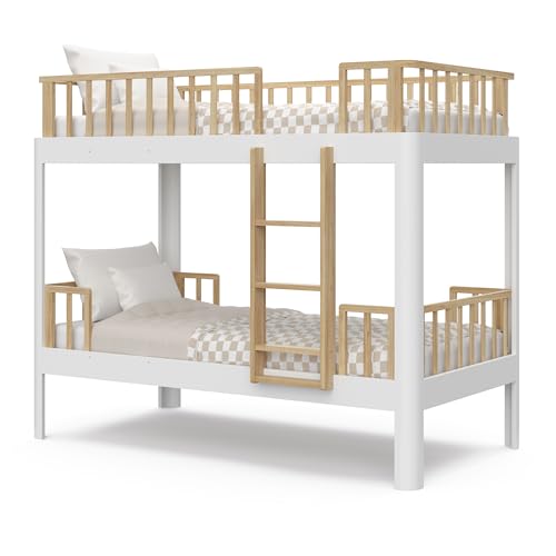 Storkcraft Next Santos Twin-Over-Twin 5-in-1 Convertible Bunk Bed (White with Natural) STORKCRAFT