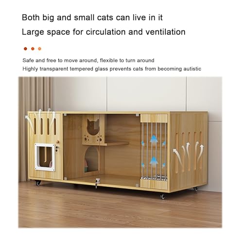 Double-Layer Cat Cabinet, Cat Cage, All Solid Wood Cat Villa, Ventilation on Both Sides, Large Platform, Easy to Maintain(Black,140x60x114cm) FLQYJJDP