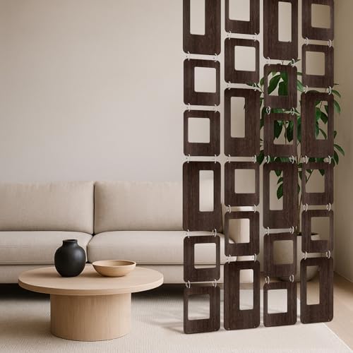 Thyle 4 Strings Mid Century Modern Room Decor Divider Brown Hanging Decorative Screen Century Elegance Decor Abstract Wall Sculpture Geometric Panels for Interior Living Room Home Bedroom Thyle