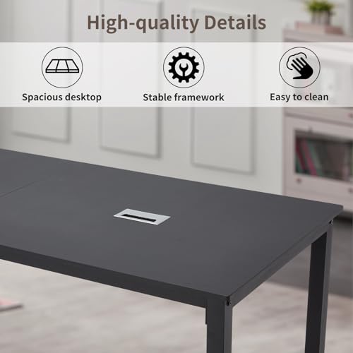 ECOTOUGE 6.5FT Conference Table, 78.7 inch Rectangle Meeting Seminar Table for 6-8 People, Modern Industrial Computer Desk with Spacious Desktop Business Tables for Home Office(Only Table) (Black) ECOTOUGE