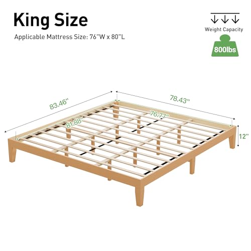 COLAMY 12 Inch King Size Platform Bed Frame,Sturdy Wood Bed Frame with Wood Slat Support, No Box Spring Needed, Easy Assembly(Rustic Pine) COLAMY