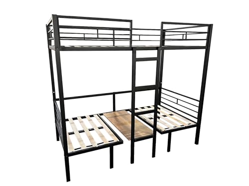 PVWIIK Twin Size Loft Bed with Drawer and Desk & Table Sets Transformable,Metal Sturdy Bed Frame w/Wood Slats Support for Dorm,Bedroom,Guest Room,Twin Over Twin Bunk Bed,Black PVWIIK