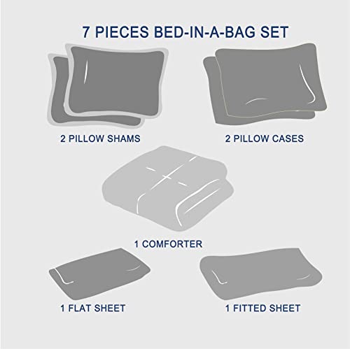 Anluoer Full Comforter Set 7 Piece, Pink Bed in a Bag with Shams, All Season Ruffle Shabby Chic Bedding Sets with 1 Comforter, 2 Pillow Shams, 2 Pillowcases, 1 Flat Sheet Anluoer
