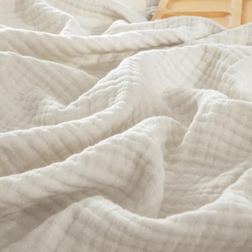 PHF 100% Cotton Muslin Blanket King Size 108"x90", 4-Layer Lightweight Gauze Throw, Breathable Cloud-Soft Minimalist Blanket for Bed, Couch, Camping & Baby, Oat Milk, Ideal Gift PHF