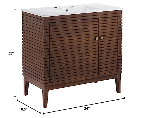 Modway Ledger Wood Bathroom Vanity Cabinet, 36 Inch, Walnut White Modway