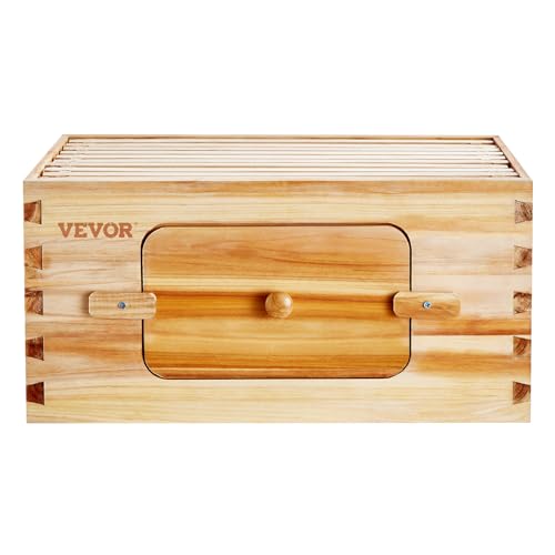 VEVOR Bee Hive Deep Box Starter Kit, 100% Beeswax Coated Natural Cedar Wood, Langstroth Beehive Kit with 10 Frames and Foundations, Transparent Acrylic Bee Windows for Beginners and Pro Beekeepers VEVOR