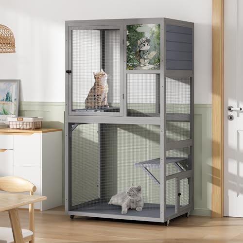 COZIWOW Outdoor Wooden Cat Catio – Weatherproof, Easy Assembly, for Backyard/Patio/Balcony, for Indoor & Outdoor Cats COZIWOW