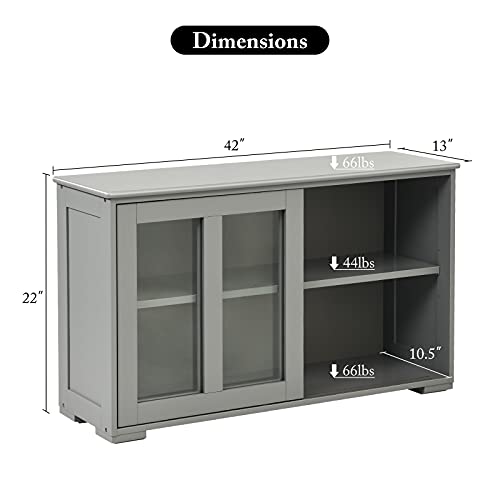 Giantex Buffet Sideboard, Wood Credenza with Sliding Doors, Storage Cabinet with Adjustable Shelf, Modern Console Table, Kitchen Cupboard, Buffet Pantry, Living Room Dining Room Furniture (Gray) Giantex