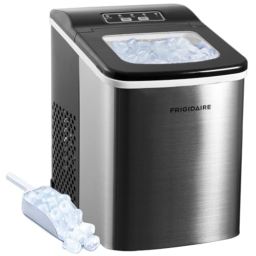 Frigidaire Compact Countertop Ice Maker, Makes 26 Lbs. of Bullet Shaped Ice Cubes Per Day, Silver Stainless Frigidaire