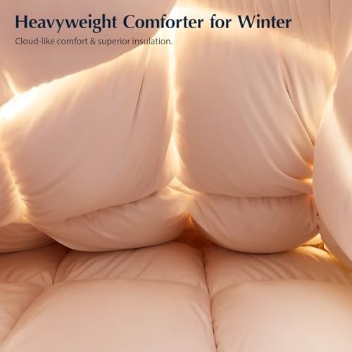 Pacific Coast Goose Feather Down Fiber Comforters Twin Size, Heavyweight Thickened Winter Duvet Insert, Ultra-Soft, Fluffy, Breathable, Hotel Luxury Bedding Comforters, 8 Tabs, 68"x90" Pacific Coast