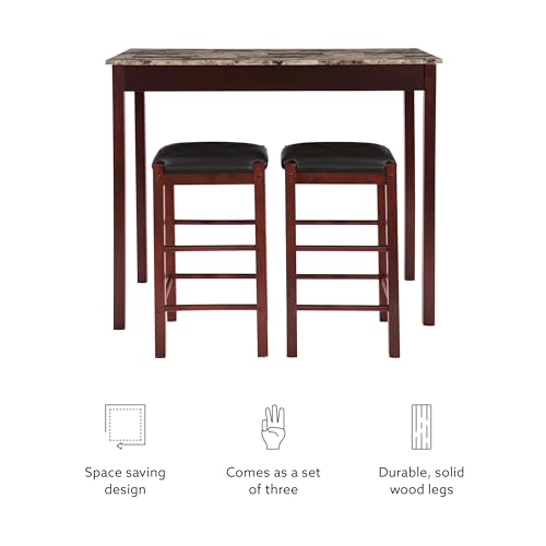 Linon Brown 3-Piece Table Faux Marble Tavern Set, 42" w x 22.25" d x 36" h Linon