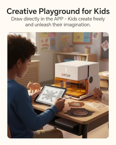 Ortur R1 5000mW Portable Laser Engraver and Cutter, Class 1 Foldable Laser Engraver, Exquisite Gift Box Packaging, APP Control Laser Engraver for Wood, Leather, Glass, Cloth (White) Ortur
