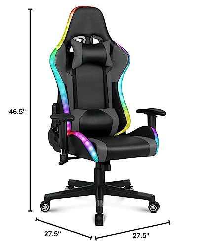 Gaming Chair with Speakers Video Game Chair with RGB LED Lights Ergonomic Racing Office Chair PU Leather Recliner Computer Chair Swivel E-Sports Chair with Lumbar Support Headrest Armrest, Black YOUTHUP