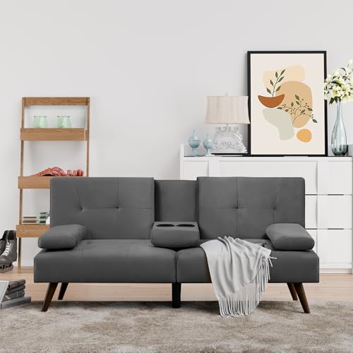 Shintenchi Futon Sofa Bed, Convertible Couch Beds Loveseat, Modern Recliner Sleeper, Small Lazy Set for Living Room, Office, Apartment, Dark Gray Shintenchi