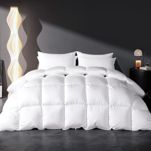 Feather Down Comforter King Size, All Season Duvet Insert, Hotel Luxury Bedding Comforter Cozy Ultra Soft Medium Warmth Duvet Insert with 8 Corner Tabs White 106 x 90 Inch Mosluna