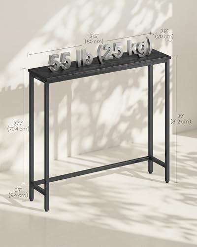 VASAGLE Console Table, Entryway Table, One Piece Top, Easy Assembly, for Hallway, Bedroom, Living Room, 1 Tier, 7.9 x 31.5 x 32 Inches, Charcoal Gray and Ink Black ULNT035BA01S VASAGLE