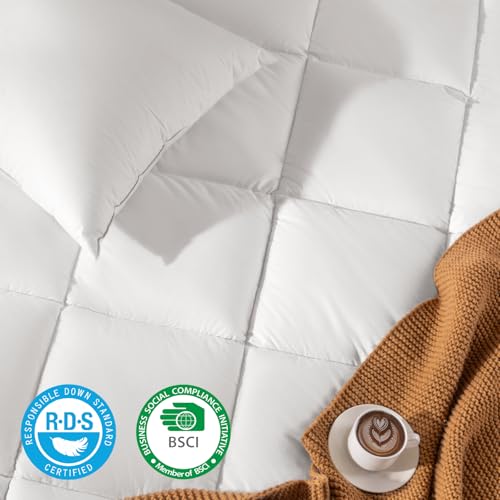 Shilucheng Goose Down Comforter Queen Size, 850+ Fill Power All Season Duvet Insert with 600TC Ultra-Soft Cotton Cover, 3D Baffle Box Design for Maximum Fluffiness (White,90x90 Inches) Shilucheng