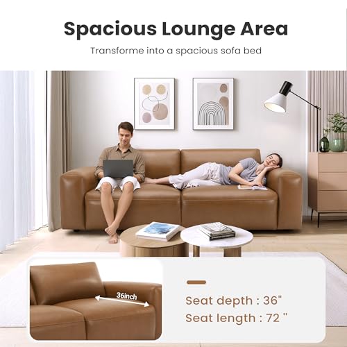 COLAMY 95" Oversized PU Leather Couch, Comfy loveseat Sofa with Extra Deep Seats, Wide Armrests and Down-Filled Cushion, 3-Seater Mid Century Modern Sofa for Living Room, Apartment Lounge (Brown) COLAMY