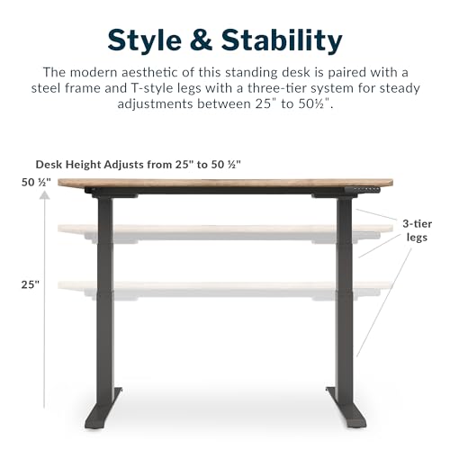 Vari Ergo 54x26 Electric Standing Desk + Height Adjustable Sit-Stand Desk + Curved Waterfall Edge, 4 Memory Settings, Quick Assembly, Cable Management, 200 lb Capacity – Reclaimed Wood (2 Boxes) Vari