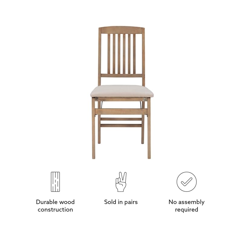 Linon Triena Mission 19" Transitional Wood Back Folding Chairs with Padded Seat, Fully Assembled in Graywash (Set of 2) Linon