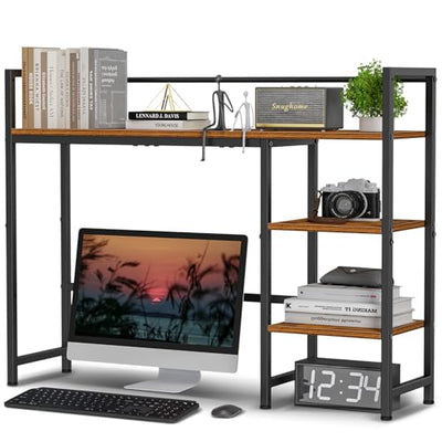 Snughome Desk Shelf, 38.6" Desktop Organizer Shelf, Desk Hutch for Computer Monitor, 4 Tier Desk Display Rack, Wood Desktop Bookshelf Storage Rack for Home Office Dorm, Rustic Brown