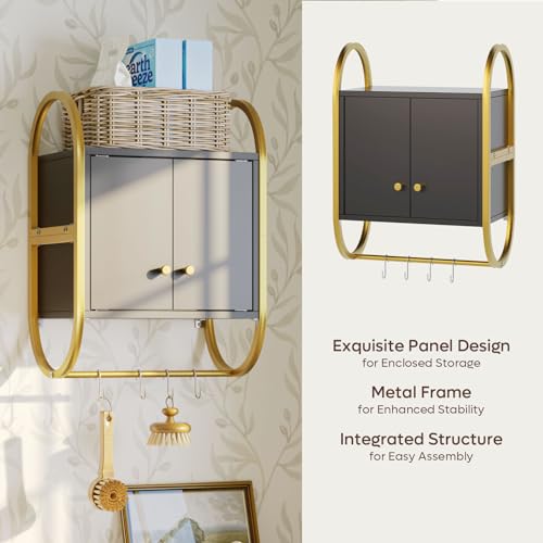 Bestier Floating Shelves for Wall, Bathroom Wall Cabinet with 2 Door and Towel Rack, Wall Shelves for Kitchen, Bedroom, Living Room, Bathroom, Office, Classic Black Bestier