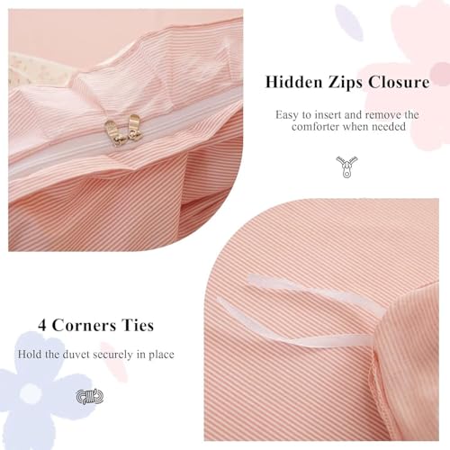 AMZTOP Princess Twin XL Duvet Cover Pink Floral 100% Cotton with Ruffle, Coquette Bedding, Teen Girls Romantic Comforter Cover with Zipper Closure, 3 Pcs Floral Aesthetic Bedding Sets 68"x90" AMZTOP