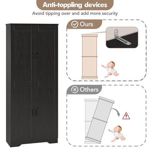 GAOMON Adjustable Shelf Storage Cabinet 60" Tall Black, 2-Door Pantry with Shelves for Kitchen Organization, Bathroom Storage, Living Room GAOMON