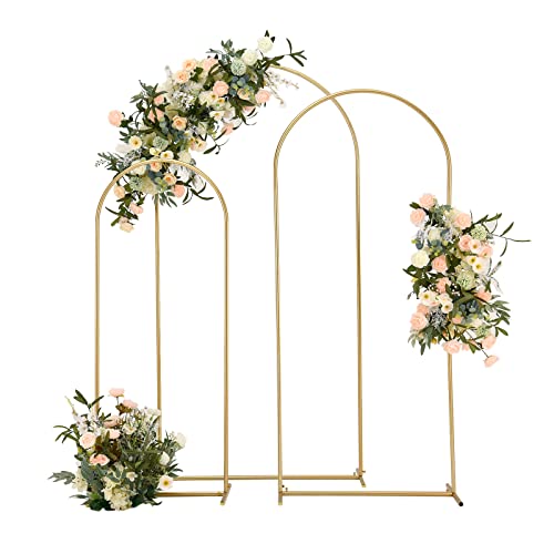 Vincidern Wedding Arch Backdrop Stand 6.6FT, 5.9FT, 4.9FT Set of 3,Metal Arch Backdrop Stand for Wedding Ceremony Baby Shower, Outdoor Indoor Birthday Party, Garden Floral Balloon Arch Decoration,Gold Vincidern