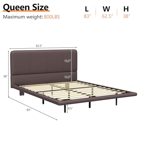 Christopher Knight Home Queen Size Floating Bedframe, Upholstered Bed Frame with Headboard, Faux Leather Platform Bed, Modern Design with LED Lighting, Easy Assembly, No Boxing Spring Needed, Coffee Christopher Knight Home