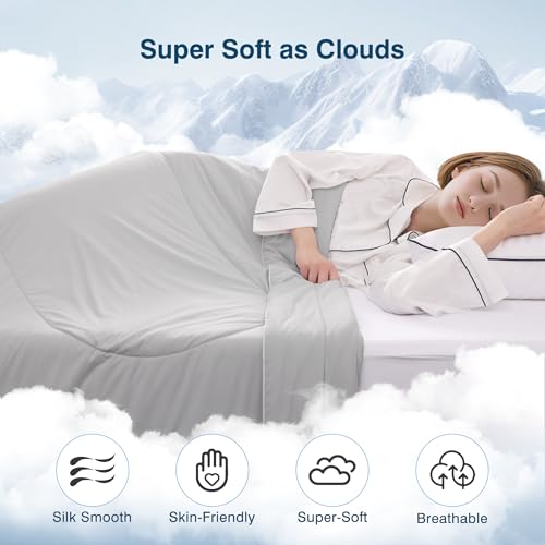 JOODOU Lightweight Comforter Twin Size, Winter Warm Down Alternative Comforter, Soft Breathable Duvet Silk Smooth Blanket,All Season Summer Quilt, Grey-Twin/Twin XL-68×90 JOODOU