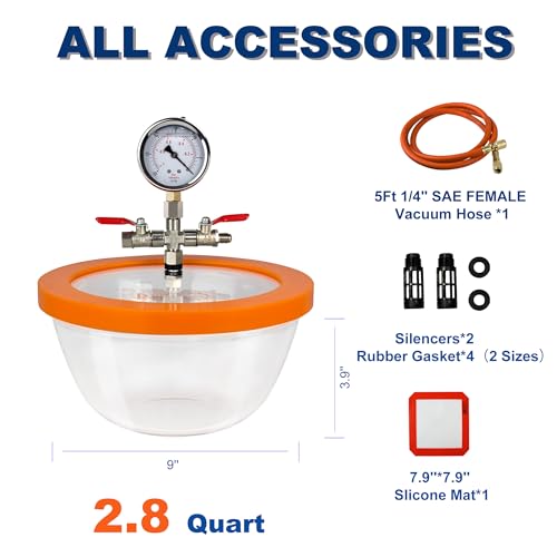 BACOENG 2.8 QT Glass Pyrex Vacuum and Degassing Chamber with Acrylic Lid Perfect for Degassing Silicones, Epoxies and Essential Oils BACOENG