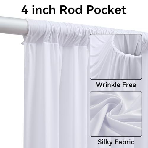Htper 4 Panels 5x20ft White Ceiling Drapes for Wedding Parties, Wrinkle Free 20ft Long Thick Polyester Wedding Draping Tent Ceiling Curtains Arch Drapery for Birthday Party Tent Canopy Decor Htper