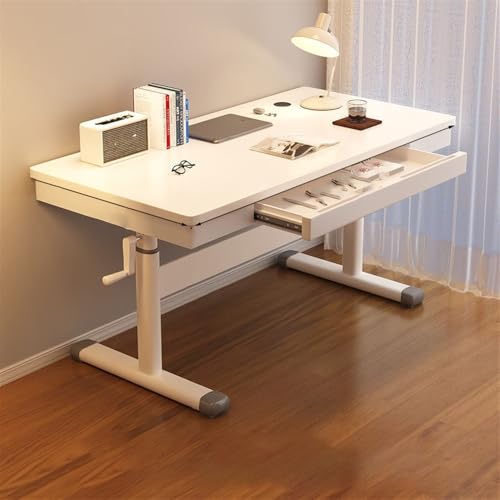 VyhPJg Ergonomic Workstation, Height Adjustable Computer Desk, Manual Crank Standing Desk with Drawer, Sit-Stand Study Desk for Bedroom, Living Room, Office(39.4x23.6in) VyhPJg