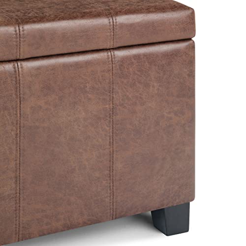 SIMPLIHOME Dover 36 inch Wide Contemporary Rectangle Storage Ottoman Bench in Distressed Umber Brown Vegan Faux Leather, Assembled, For the Living Room, Entryway and Family Room SIMPLIHOME