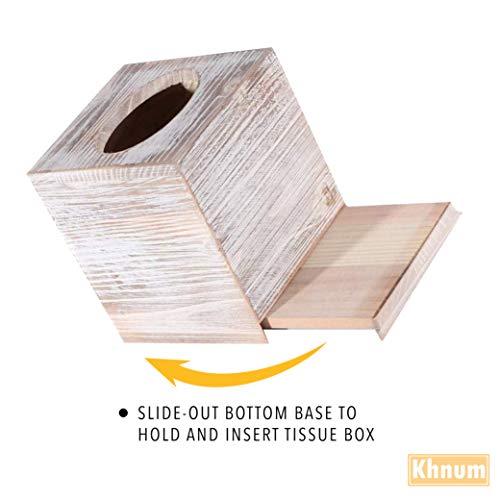 White Barnwood Tissue Box Cover: 2 Pack Tissue Box Holder Includes Slide-Out Bottom Panel, Stylish Tissue Box Cover Square Perfect for Farmhouse Bathroom Decor Khnum