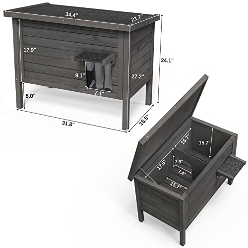 GDLF Outdoor Cat House Feral Cat Enclosure 100% Insulated All-Round Foam Weatherproof Solid Wood Large Size for Multiple Cats 34.5" L*21.5" W*27.2" H GDLF