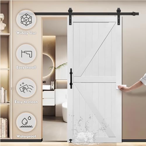 S&Z TOPHAND® 36in x 84in MDF Barn Door with 6.6FT Sliding Door Hardware Kit, 24-54in Solid Barn Door Slab Covered with Water-Proof PVC Surface S&Z TOPHAND