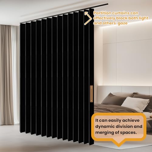 JILRON Accordion-Style Room Divider with Ceiling Track - Foldable Partition Curtain, Easy Installation(Black 100" W x 84" L-Pack of 1) Jilron