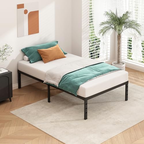 HLIPHA Metal Platform Bed Frame 18 Inch Tall,No Box Spring Needed,Twin Size Bed with Heavy Duty Strong Support Slats,Easy to Assemble,Black HLIPHA