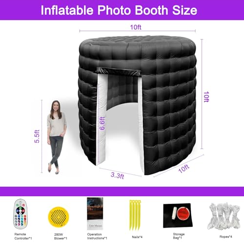 CZGBRO Inflatable Photo Booth, Portable Photo Booth Enclosure Tent for Weddings Parties Events Birthday Shows Bars, 8 Pieces of Inflatable Props(Black, 10'x10'x9', 2 Doors) CZGBRO