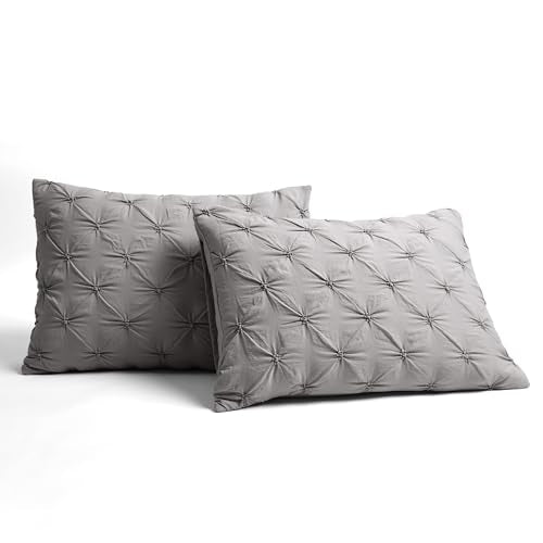 Lush Decor Ravello Pintuck Comforter Set - Luxe 5 Piece Textured Bedding Set - Traditional Glam & Farmhouse Inspired Bedroom Decor - King, Gray Lush Decor