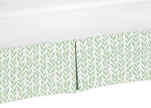 Sweet Jojo Designs Baby Crib Skirt (Boho Floral Leaf) for Girls, Infants/Nursery Bed Dust Ruffle Bedskirt Single Pleat (Green & White Leaves for the Bohemian, Farmhouse Botanical Sunflower Collection) Sweet Jojo Designs