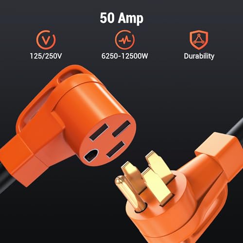 Tera Extension Cord 50 Amp RV & EV 3 FT: NEMA 14-50P to 14-50R 4 Prong 250V Heavy Duty with Grip Handle Cord Organizer 6/3+8/1 Gauge STW RV Power Cord for Tesla J1772 Tera
