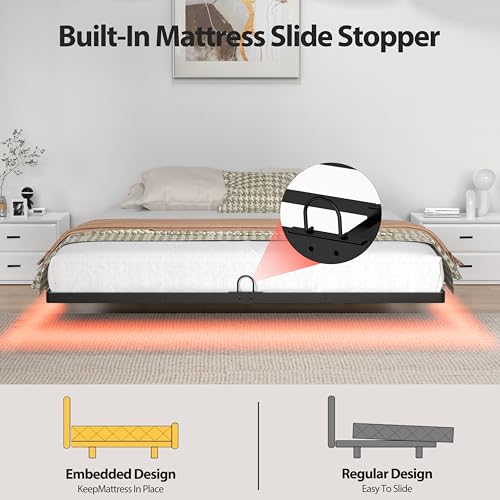 Arhomefurni Floating Bed Frame with Smart LED Lights Metal Platform Bed Easy Assembly No Box Spring Needed (Full) Arhomefurni