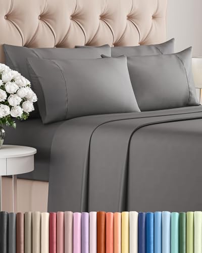 King 6 Piece Sheet Set - Comfy Breathable & Cooling - Ultra-Soft Hotel Luxury Bedding Set with 8-16 Inch Deep Pockets - 1 Flat & 1 Fitted Sheet & 4 Pillowcases - Wrinkle Free & Easy Care - Dark Grey CGK Unlimited
