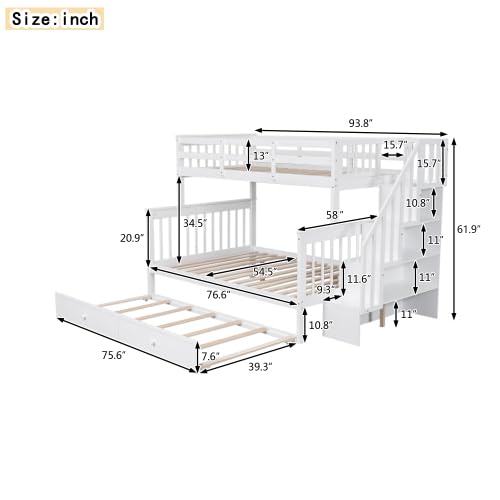 Stairway Twin Over Full Bunk Bed with Trundle and Storage Shelves in White by Harper & Bright Designs Harper & Bright Designs