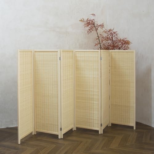Furnnylane 6 Panel Short Room Divider Screen,Beige Freestanding Partition,Small Bamboo Panel Divider for Room Seperation,3.95 FT Tall Furnnylane